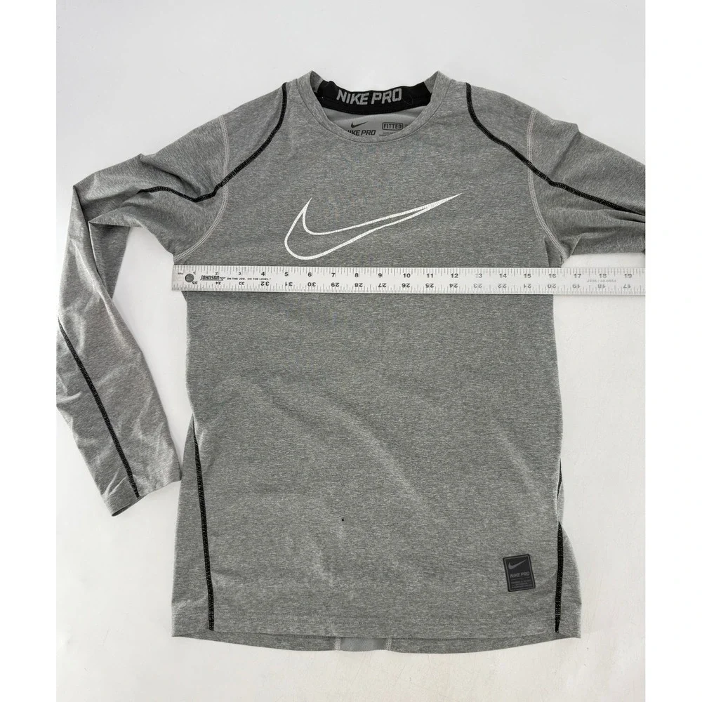 Nike Pro Fitted Training Long Sleeve Top Gray Kids L Large Activewear See Photos